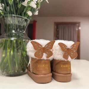 Bebe Tan and White Little Girl’s Boots with Butterfly Accents